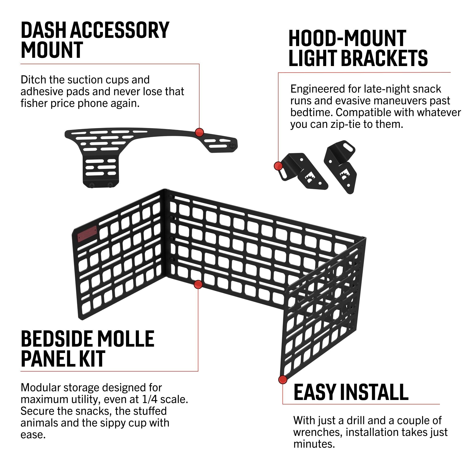 MOLLE Panel System, Dash Mount, Ditch Lights | Huffy Kids Ford F-150 & Raptor
