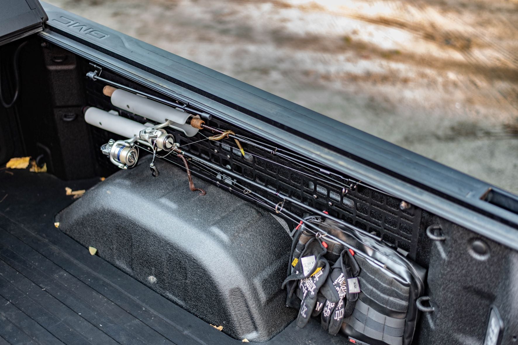 Truck Bed Fishing Rod Holder and Gear Organizer