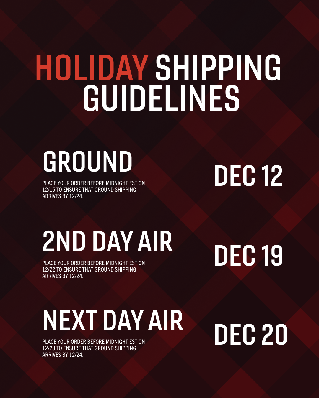 BuiltRight 2025 Holiday Shipping Deadlines