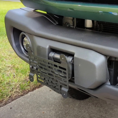 Bronco License Plate Mount | Ford Bronco (2022+) for Capable Steel Bumper w/ Flip-Up Tow Hooks